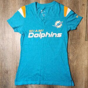 🐬🏈🧡Nike NFL Apparel Miami Dolphins V-Neck T-Shirt Aqua Orange-S